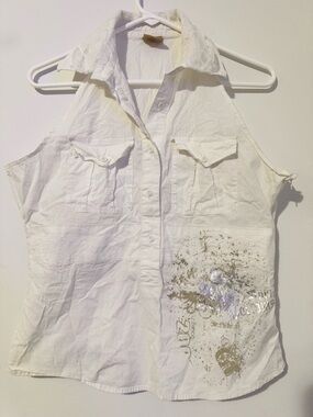 Vintage Y2K Apple Bottoms White Collared Sleeveless Button-Down Top